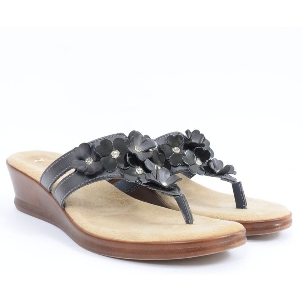 Made in Italy Women's 10 Flowers Rhinestones Wedge Thong Sandal Vacay Summer